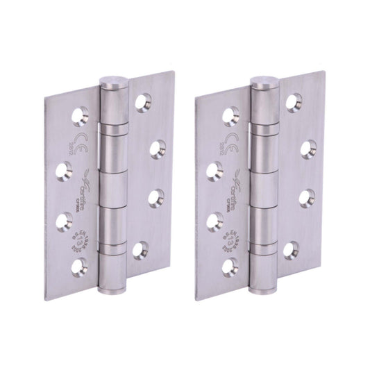 100mm (4'') CE13 Fire Rated Ball Bearing Butt Hinge Pair - Satin Stainless Steel (47227)