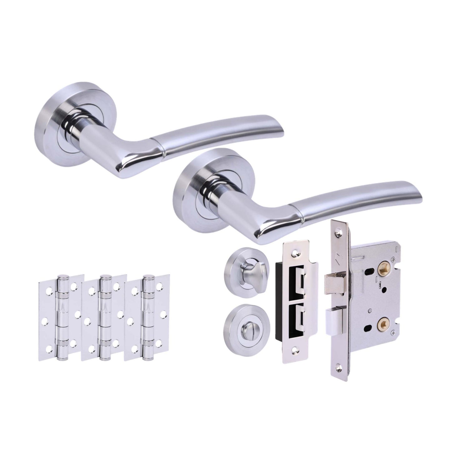 Premium Falcon Lever On Round Rose Bathroom Handle Set - Two-Tone Chrome