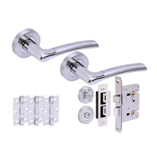 Premium Falcon Lever On Round Rose Bathroom Handle Set - Two-Tone Chrome