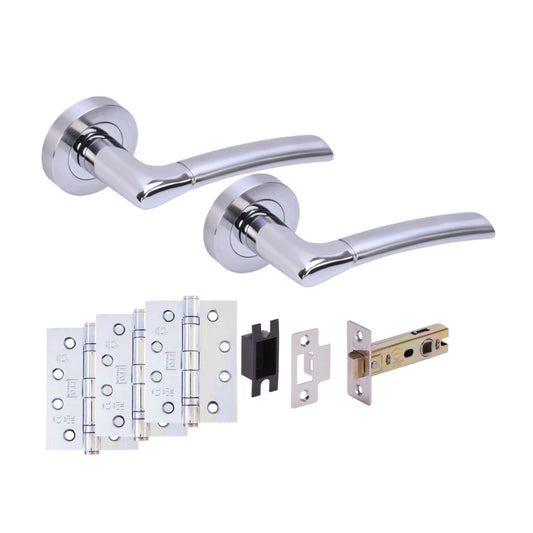 Premium Falcon Lever On Round Rose Fire Rated Handle Set - Two-Tone Chrome (47281)