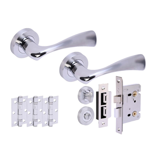 Premium Truro Lever On Round Rose Bathroom Handle Set - Two-Tone Chrome