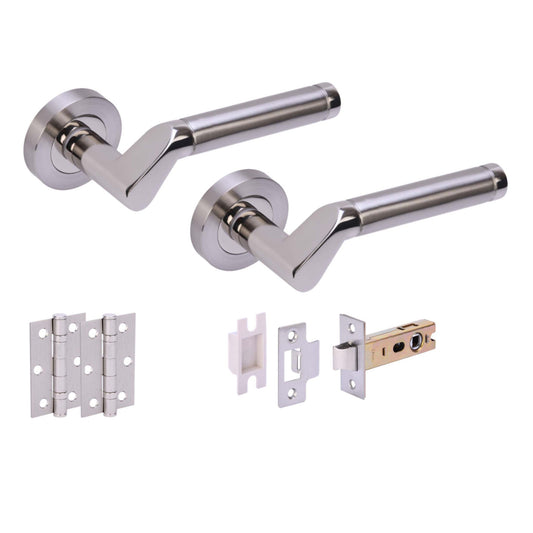 Premium Ventura Lever On Round Rose Handle Set - Two-Tone Satin