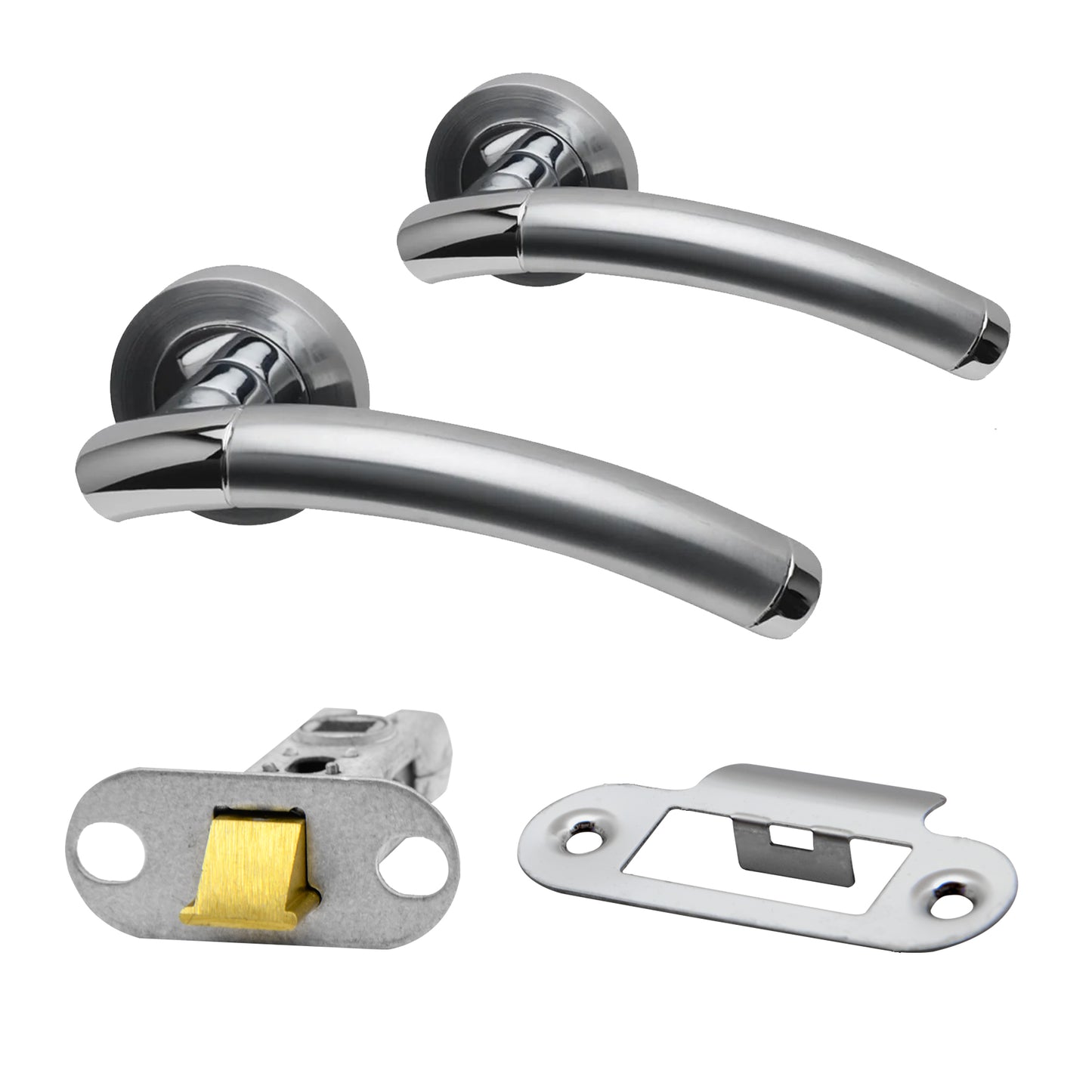 Premium Lincoln Lever on Radius Corner Rose Handle Set - Two-Tone Chrome (124366)
