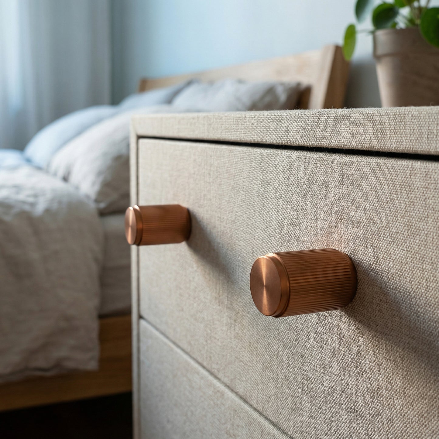 Fluted Large Round Cabinet Door Knob - Rose Gold