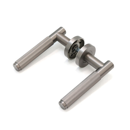 Fluted Lever on Round Rose Door Handle Set - Gun Metal