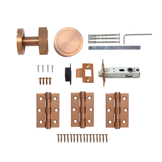 Knurled Round Rose Door Knob Set - Rose Gold