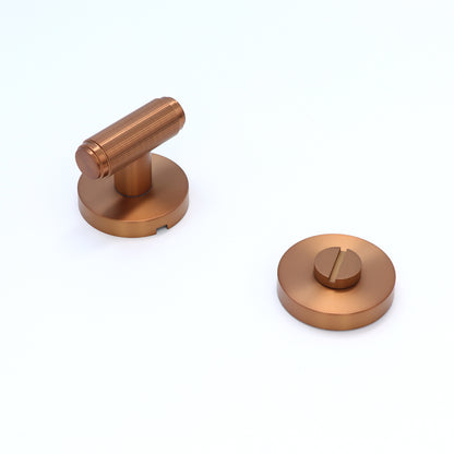 Fluted Lever on Round Rose Bathroom Door Handle Set - Rose Gold
