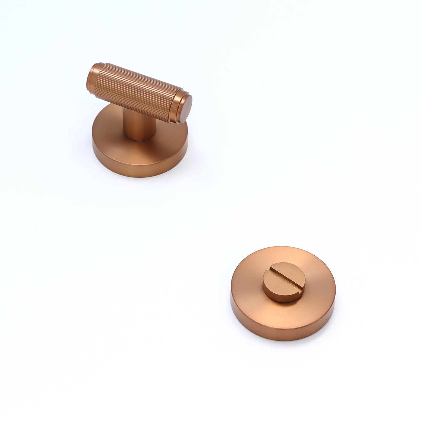 Fluted Lever on Round Rose Bathroom Door Handle Set - Rose Gold