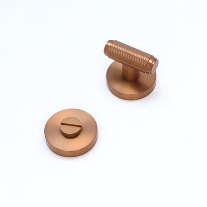 Fluted Lever on Round Rose Bathroom Door Handle Set - Rose Gold