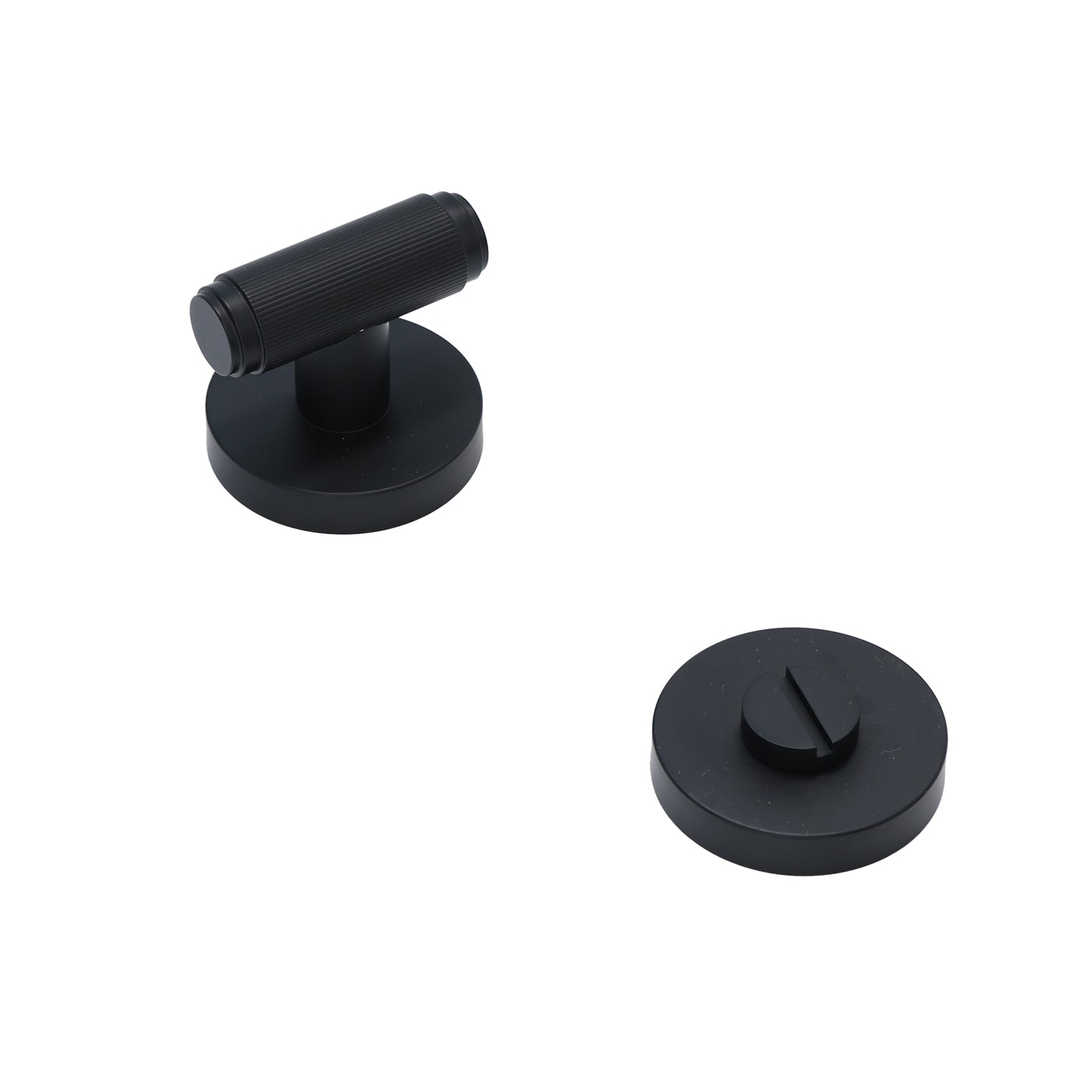 Fluted Lever on Round Rose Bathroom Door Handle Set - Matt Black