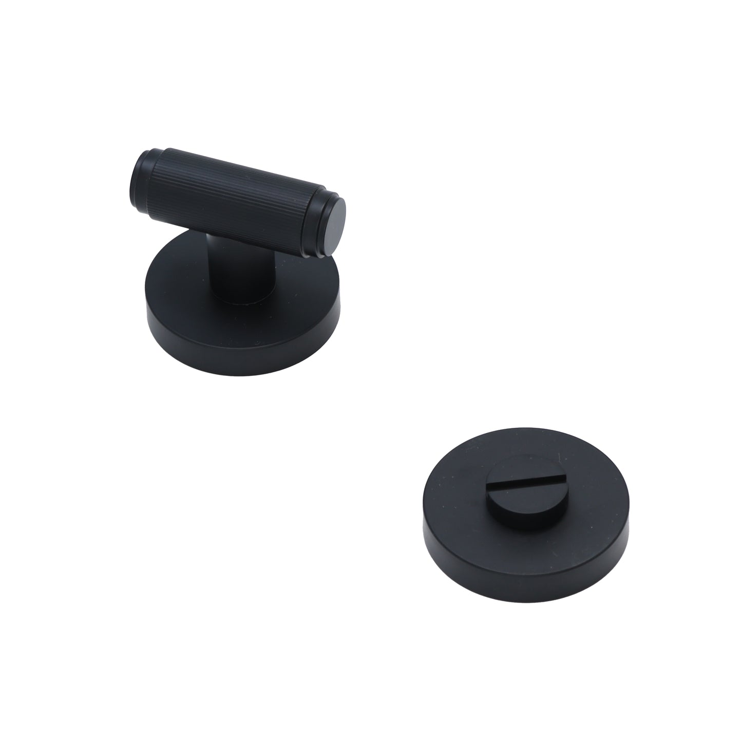Fluted Lever on Round Rose Bathroom Door Handle Set - Matt Black