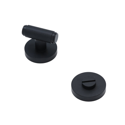 Fluted Lever on Round Rose Bathroom Door Handle Set - Matt Black