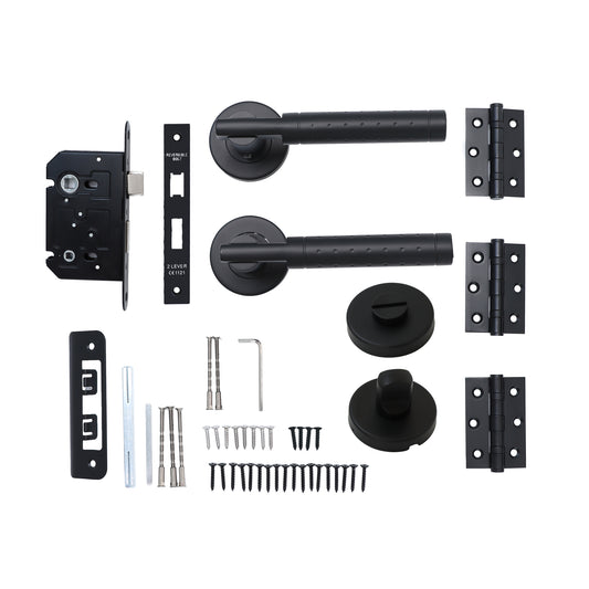Superior Proxima Lever on Round Rose Bathroom Handle Set - Matt Black