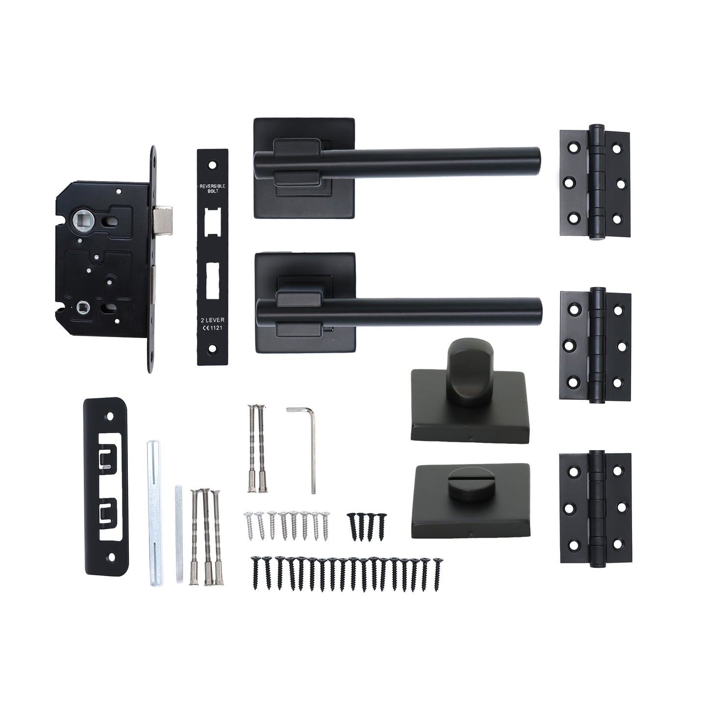 Superior Phobos Lever on Square Rose Bathroom Handle Set - Matt Black
