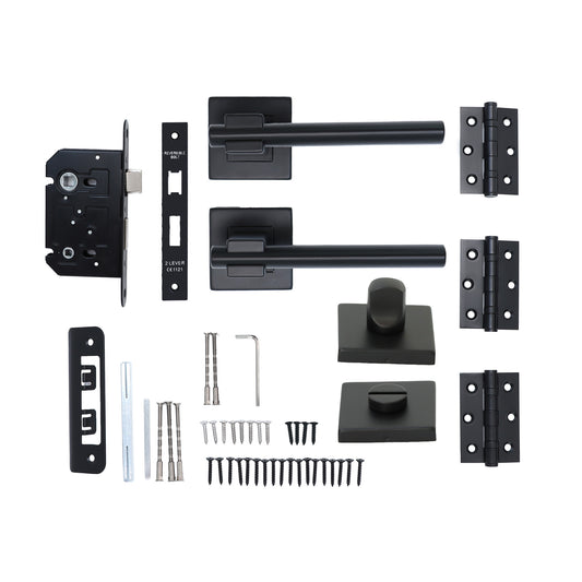 Superior Phobos Lever on Square Rose Bathroom Handle Set - Matt Black