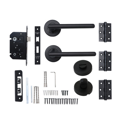 Superior Luna Lever on Round Rose Bathroom Handle Set - Matt Black