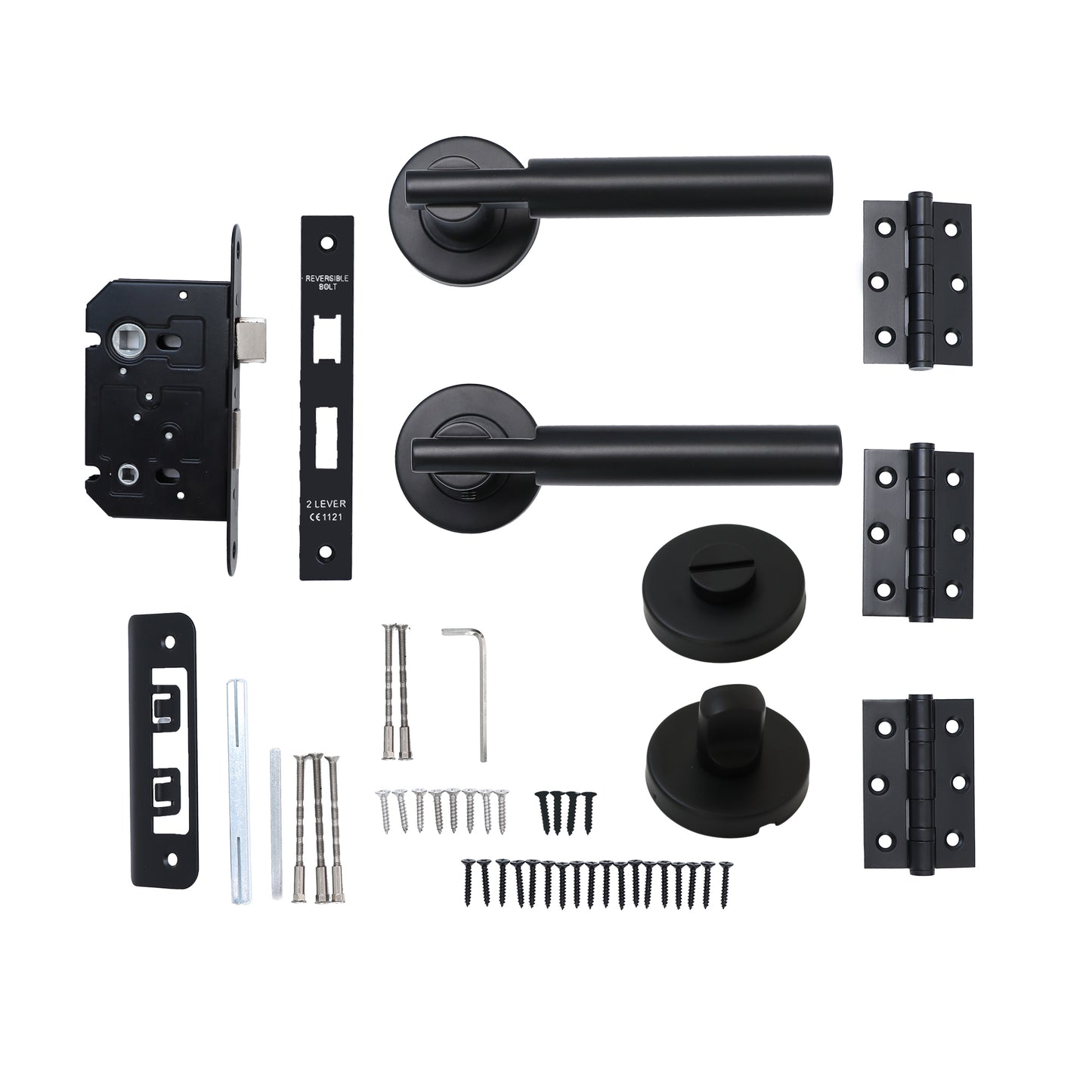 Superior Titan Lever on Round Rose Bathroom Handle Set - Matt Black