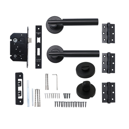 Superior Titan Lever on Round Rose Bathroom Handle Set - Matt Black