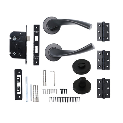 Superior Vega Lever on Round Rose Bathroom Handle Set - Matt Black