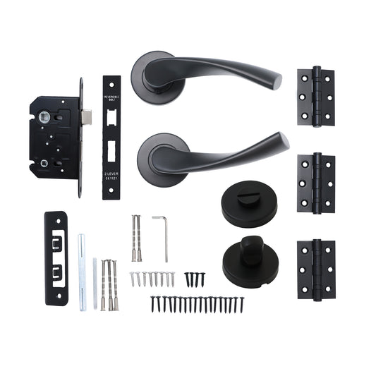 Superior Vega Lever on Round Rose Bathroom Handle Set - Matt Black