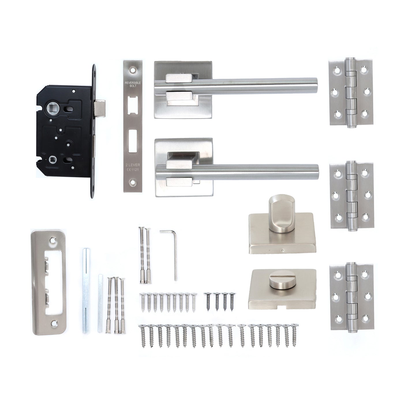 Superior Proxima Lever on Round Rose Bathroom Handle Set - Satin Stainless Steel