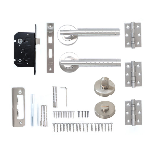 Superior Proxima Lever on Round Rose Bathroom Handle Set - Satin Stainless Steel