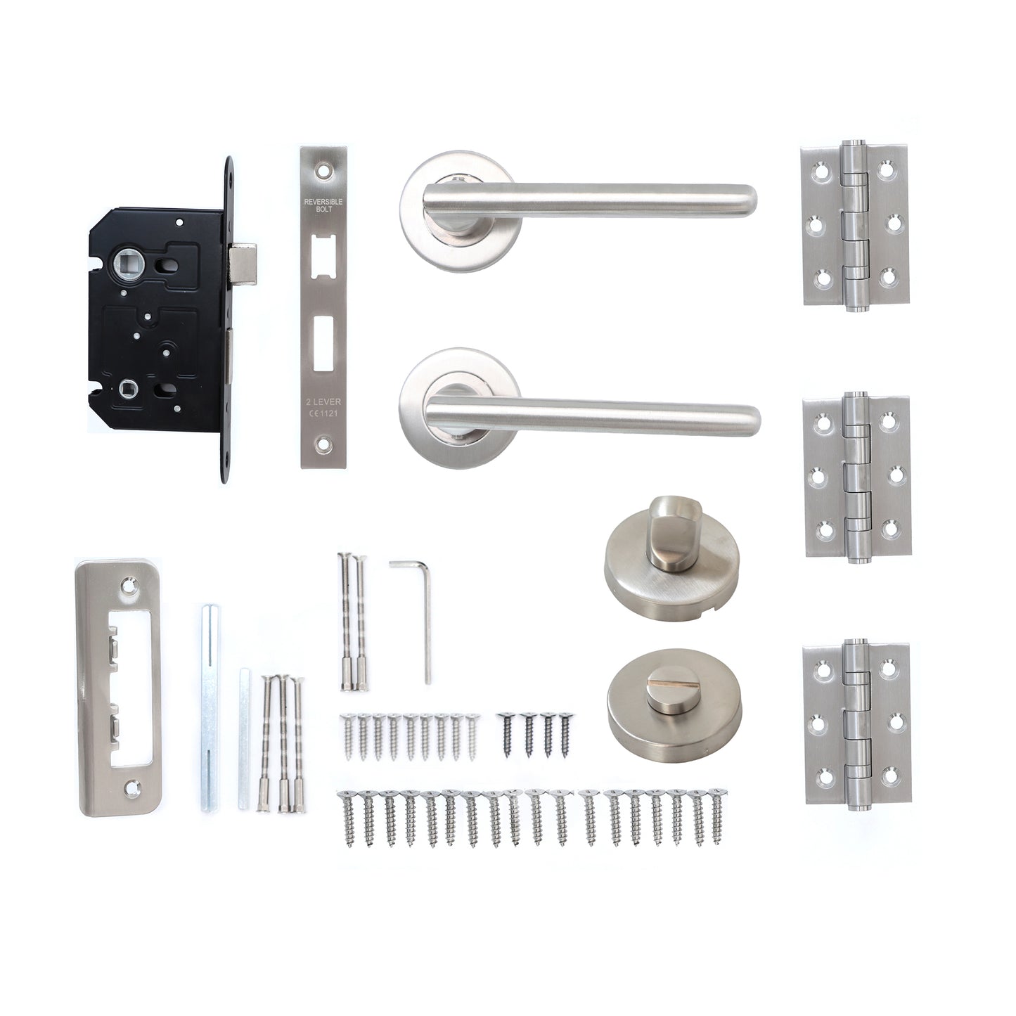 Superior Luna Lever on Round Rose Bathroom Handle Set - Satin Stainless Steel