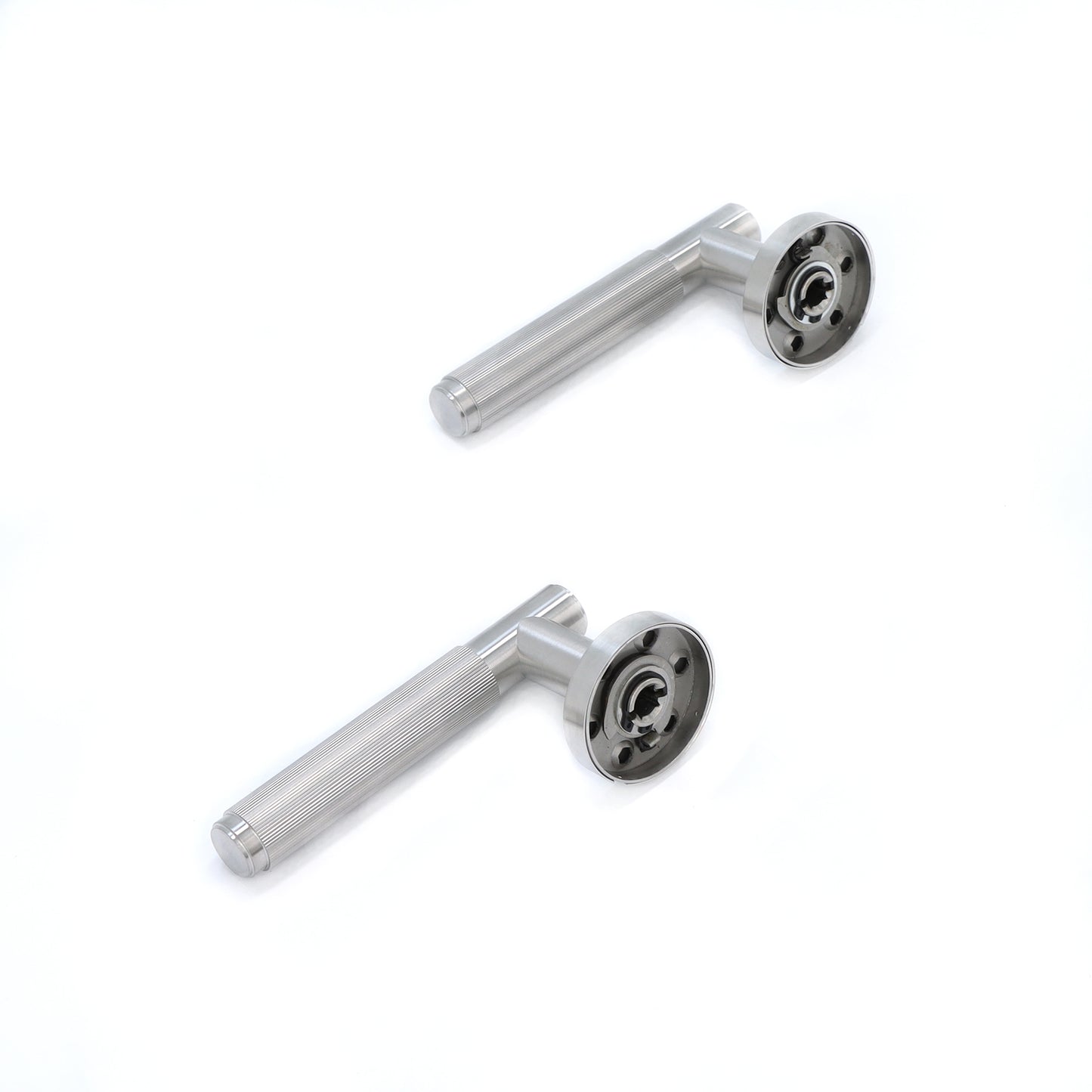 Fluted Lever on Round Rose Door Handle Set - Satin Stainless Steel