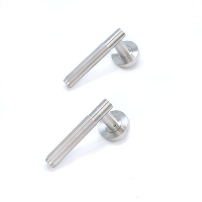 Fluted Lever on Round Rose Door Handle Set - Satin Stainless Steel