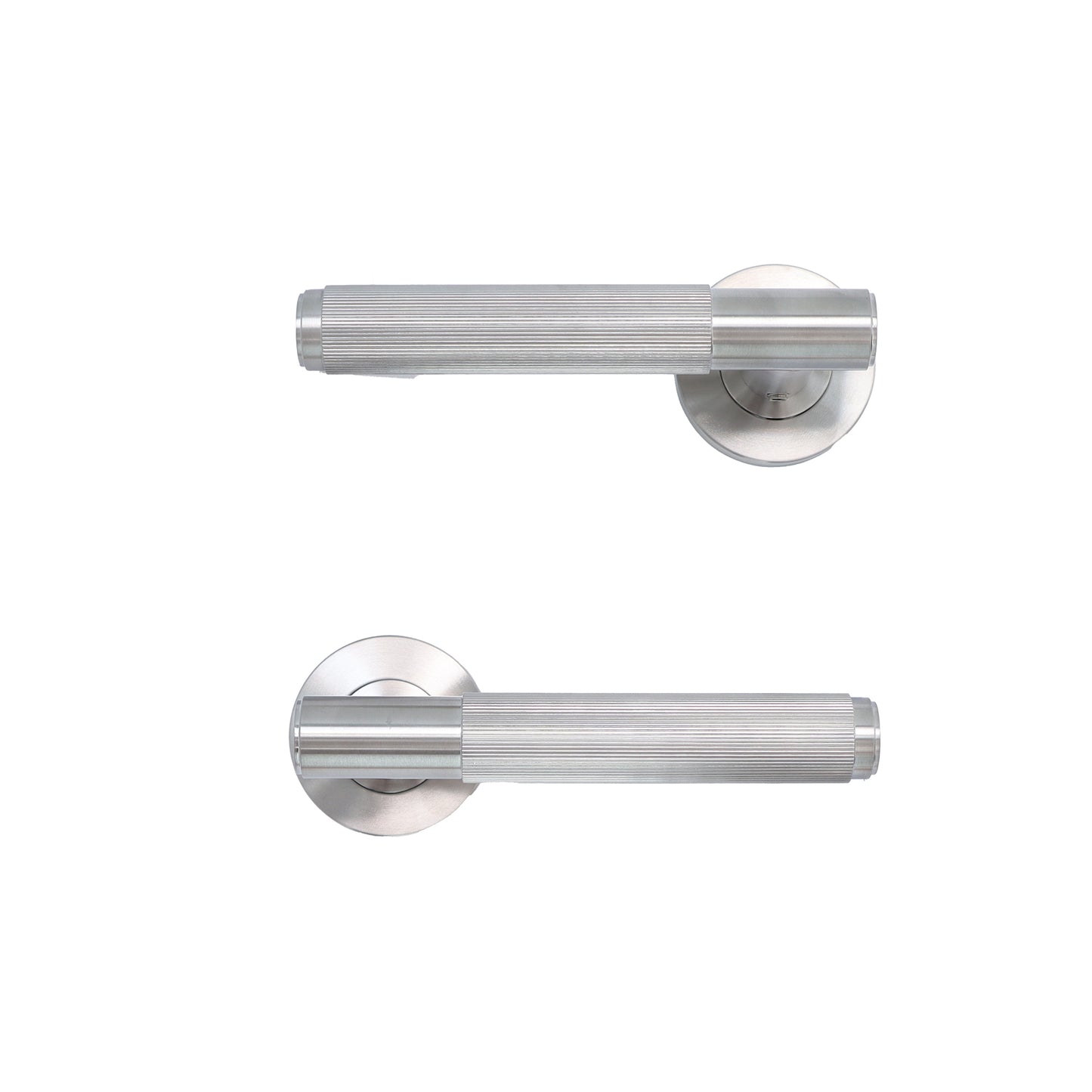 Fluted Lever on Round Rose Door Handle Set - Satin Stainless Steel