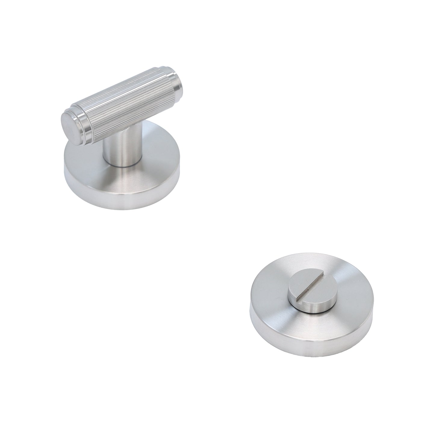 Fluted Lever on Round Rose Bathroom Door Handle Set - Satin Stainless Steel