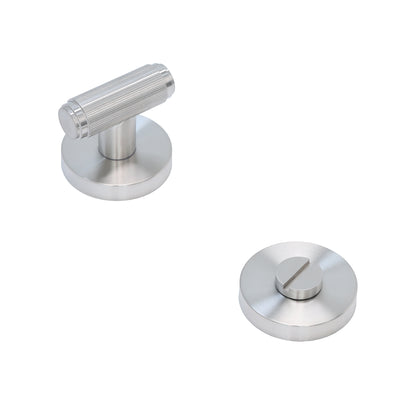 Fluted Lever on Round Rose Bathroom Door Handle Set - Satin Stainless Steel