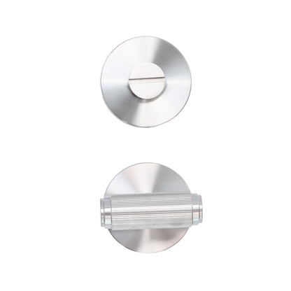 Fluted Lever on Round Rose Bathroom Door Handle Set - Satin Stainless Steel