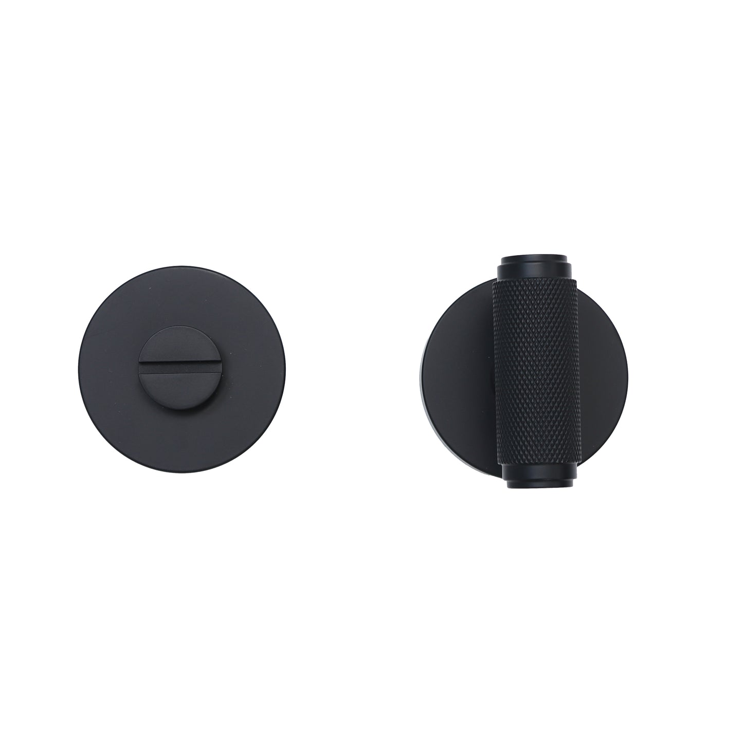 Knurled Lever on Round Rose Bathroom Door Handle Set - Matt Black (123388)