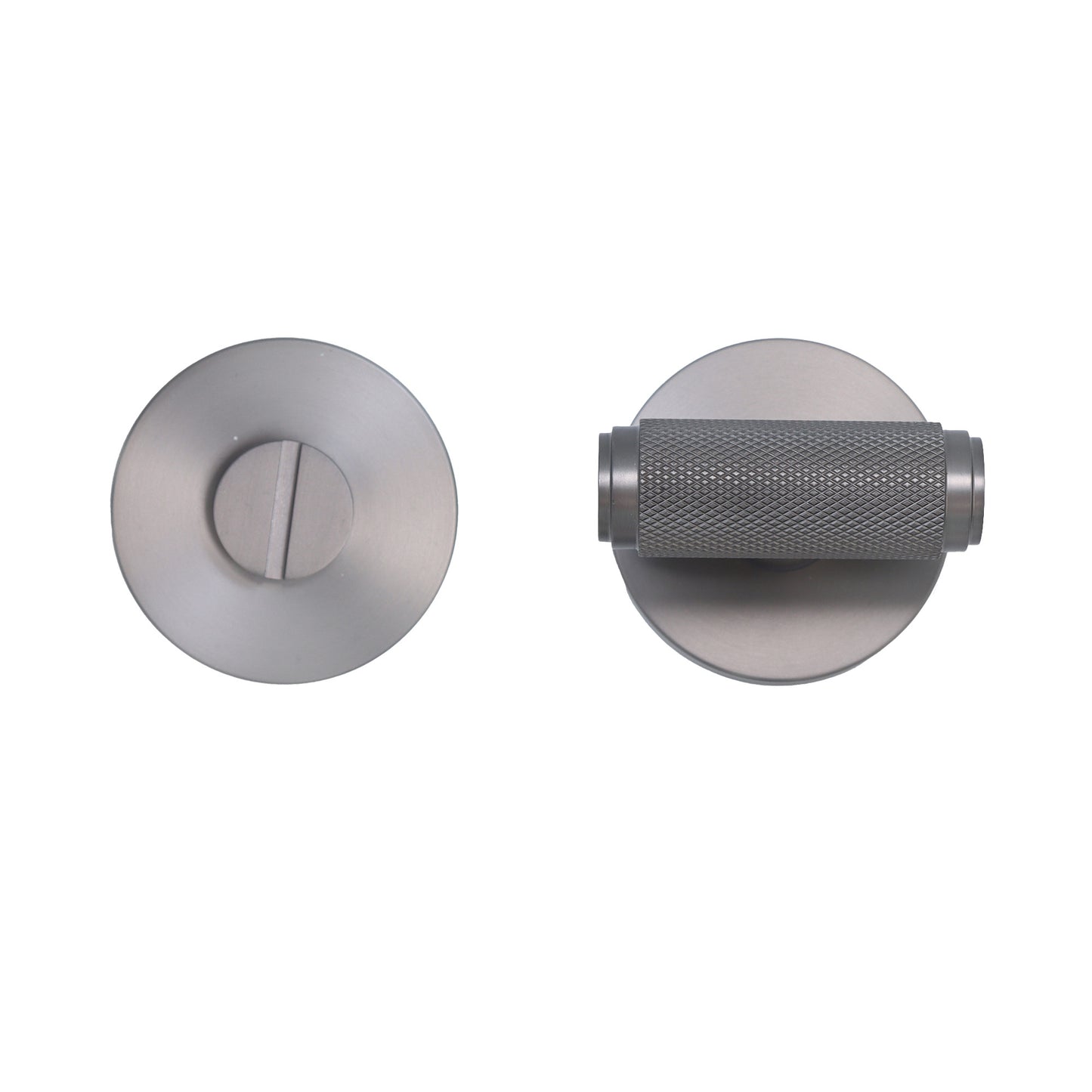 Knurled Lever on Round Rose Bathroom Door Handle Set - Gun Metal