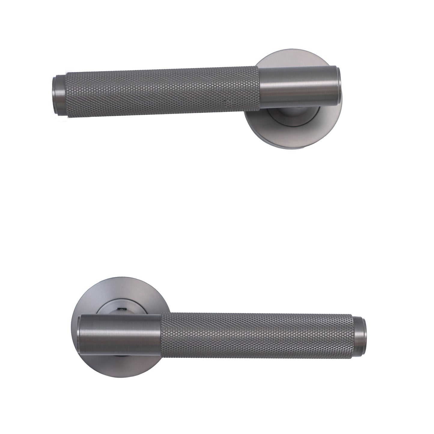 Knurled Lever on Round Rose Door Handle Set - Gun Metal