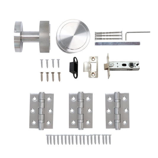 Knurled Round Rose Door Knob Set - Satin Stainless Steel