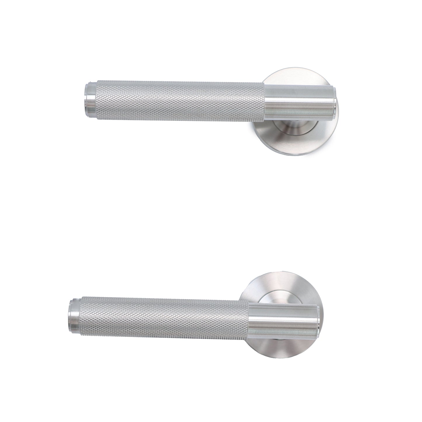 Knurled Lever on Round Rose Door Handle Set - Satin Stainless Steel