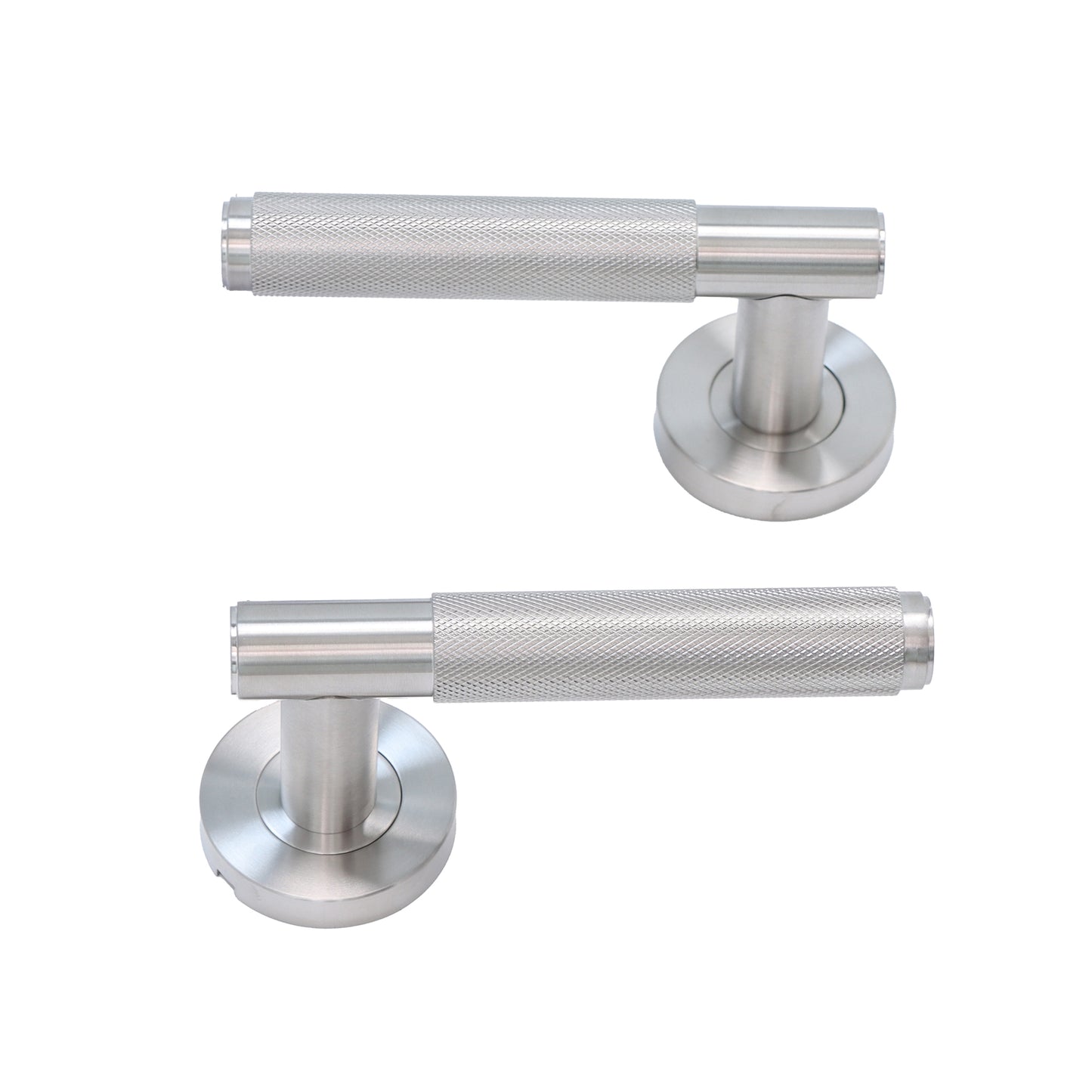 Knurled Lever on Round Rose Door Handle Set - Satin Stainless Steel