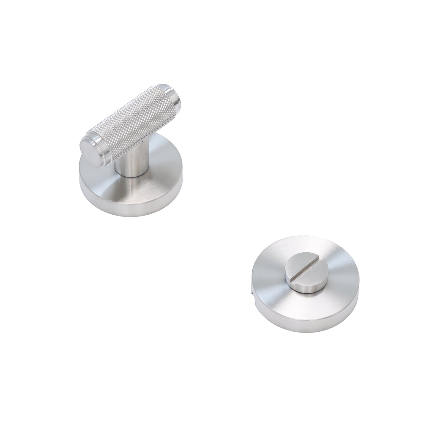 Knurled Lever on Round Rose Bathroom Door Handle Set - Satin Stainless Steel