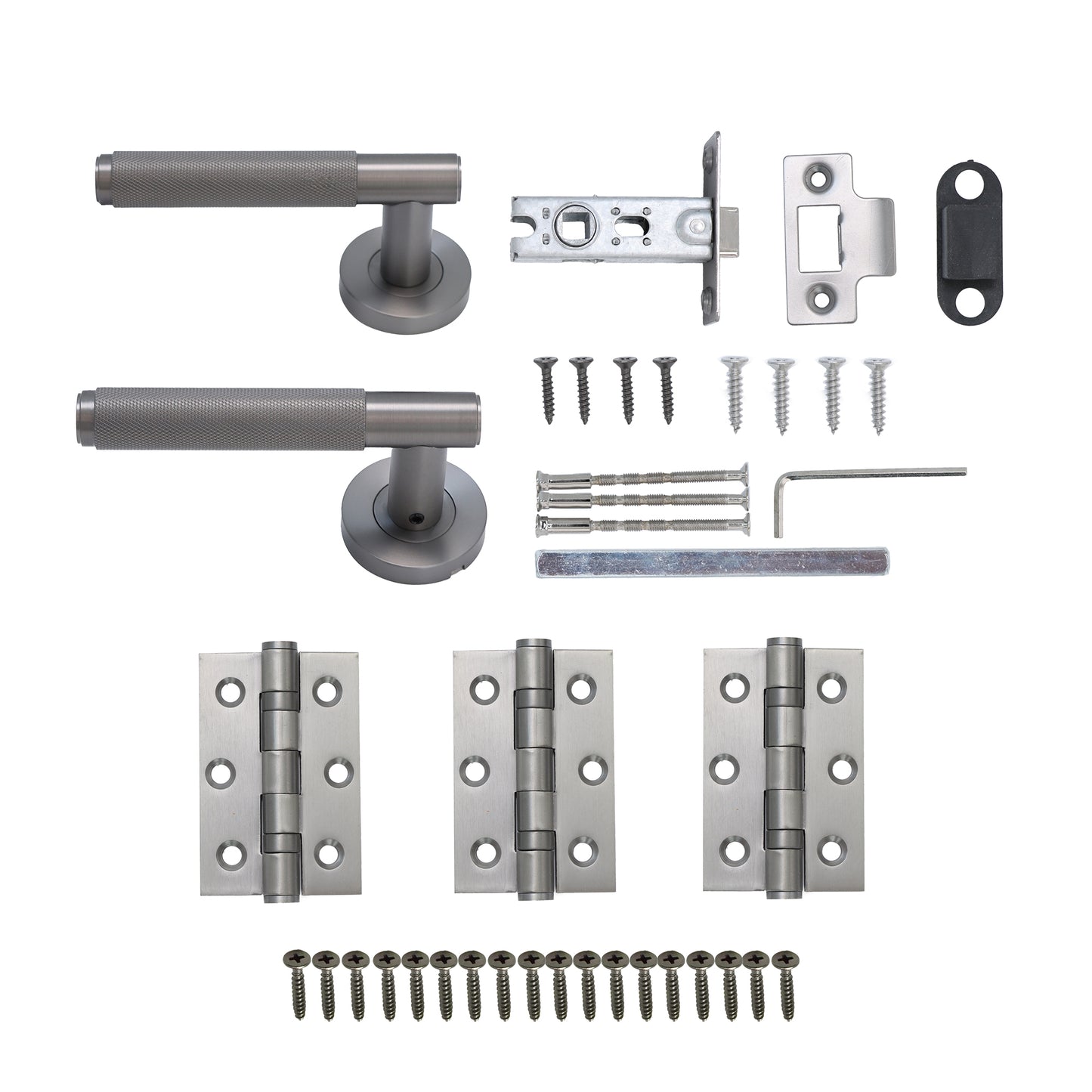 Knurled Lever on Round Rose Door Handle Set - Gun Metal