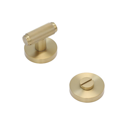 Knurled Lever on Round Rose Bathroom Door Handle Set - Satin Gold