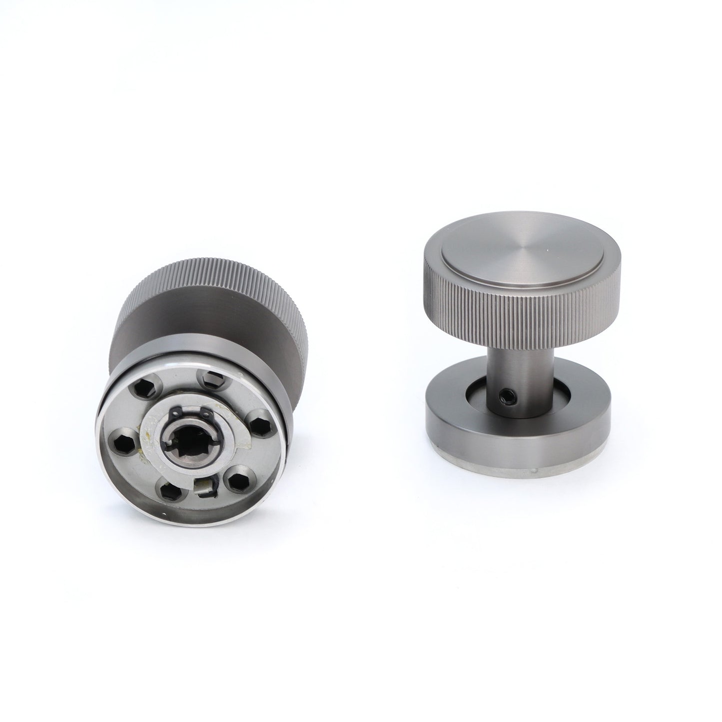 Fluted Round Rose Door Knob Set - Gun Metal