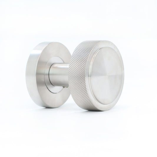 Knurled Round Rose Door Knob Set - Satin Stainless Steel
