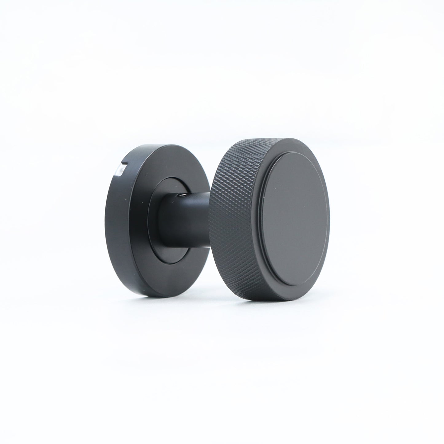 Knurled Round Rose Door Knob Set - Matt Black