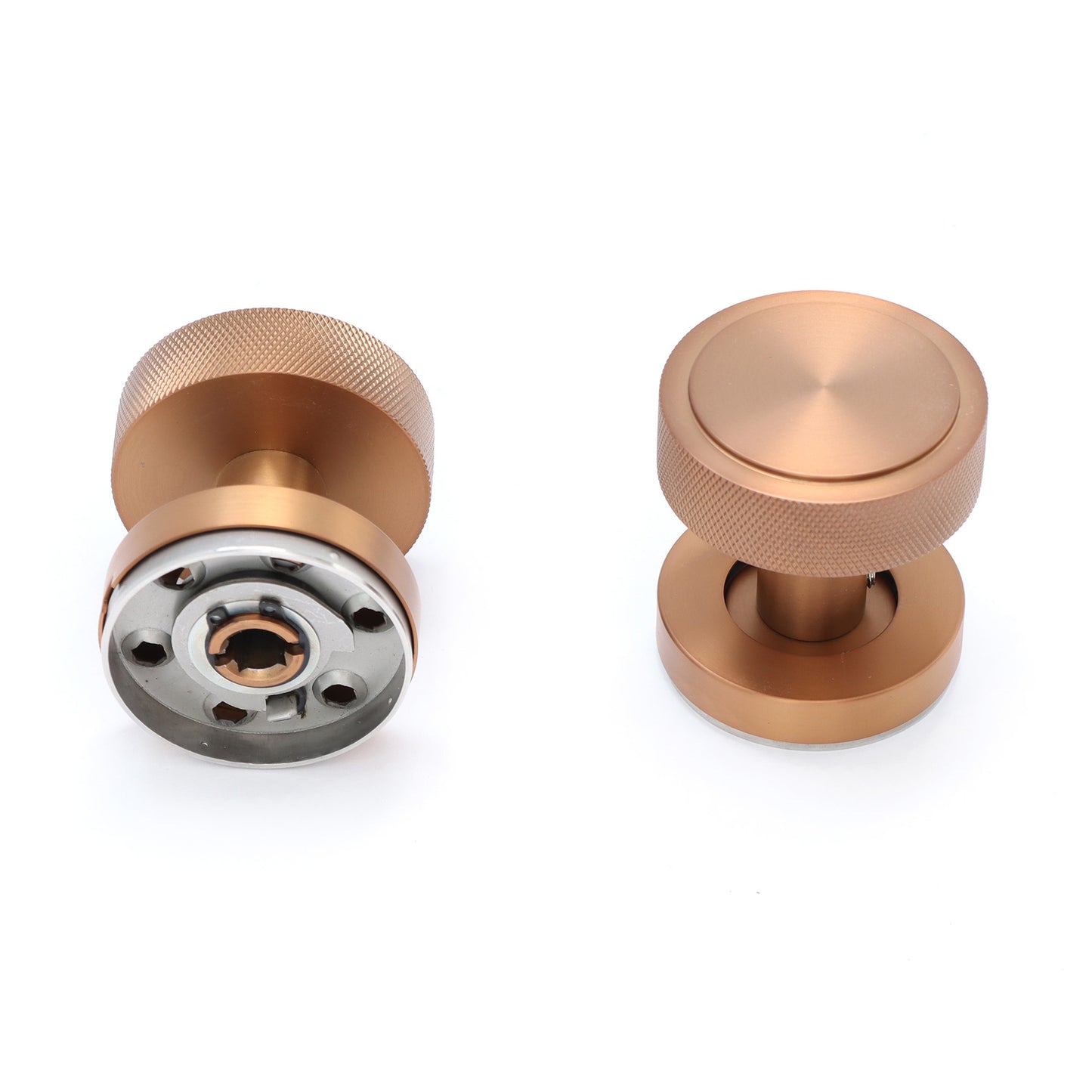 Knurled Round Rose Door Knob Set - Rose Gold