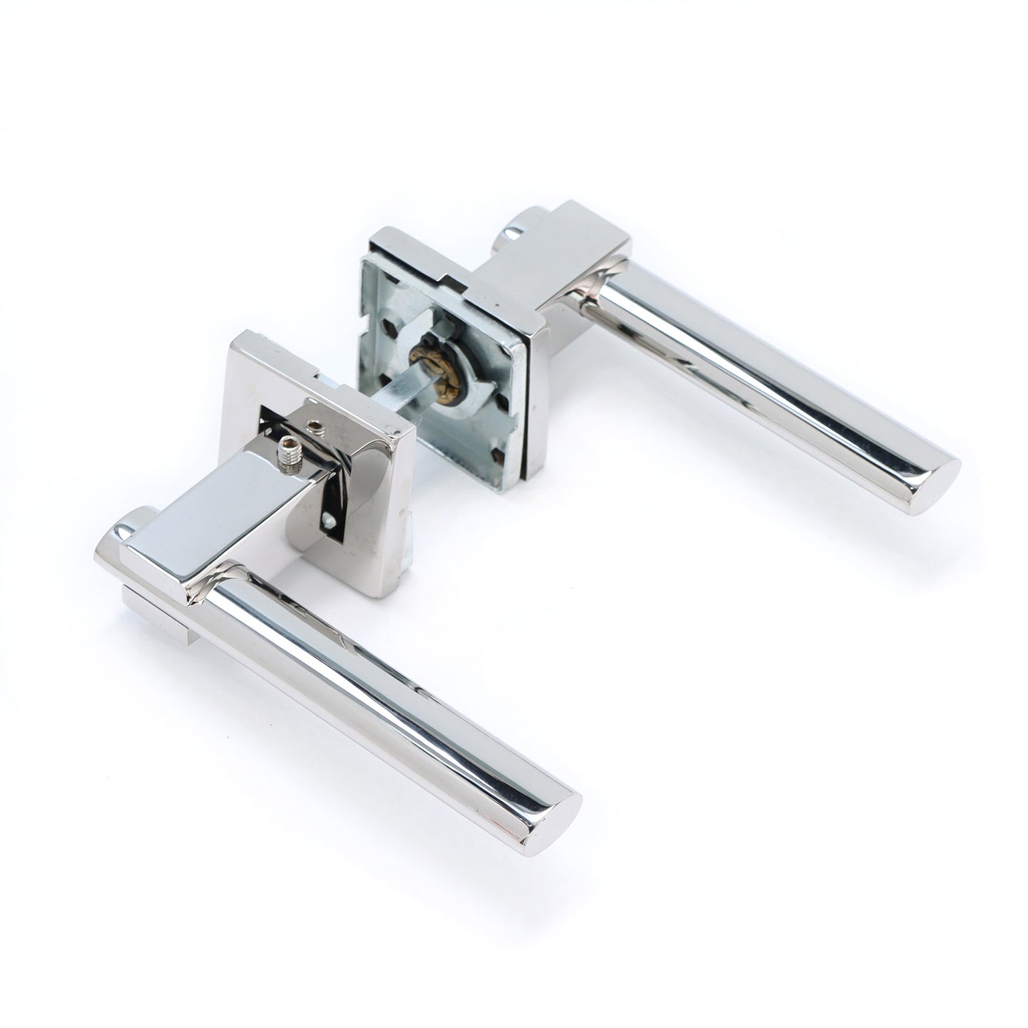 Superior Phobos Lever on Square Rose Handle Set - Polished Stainless Steel