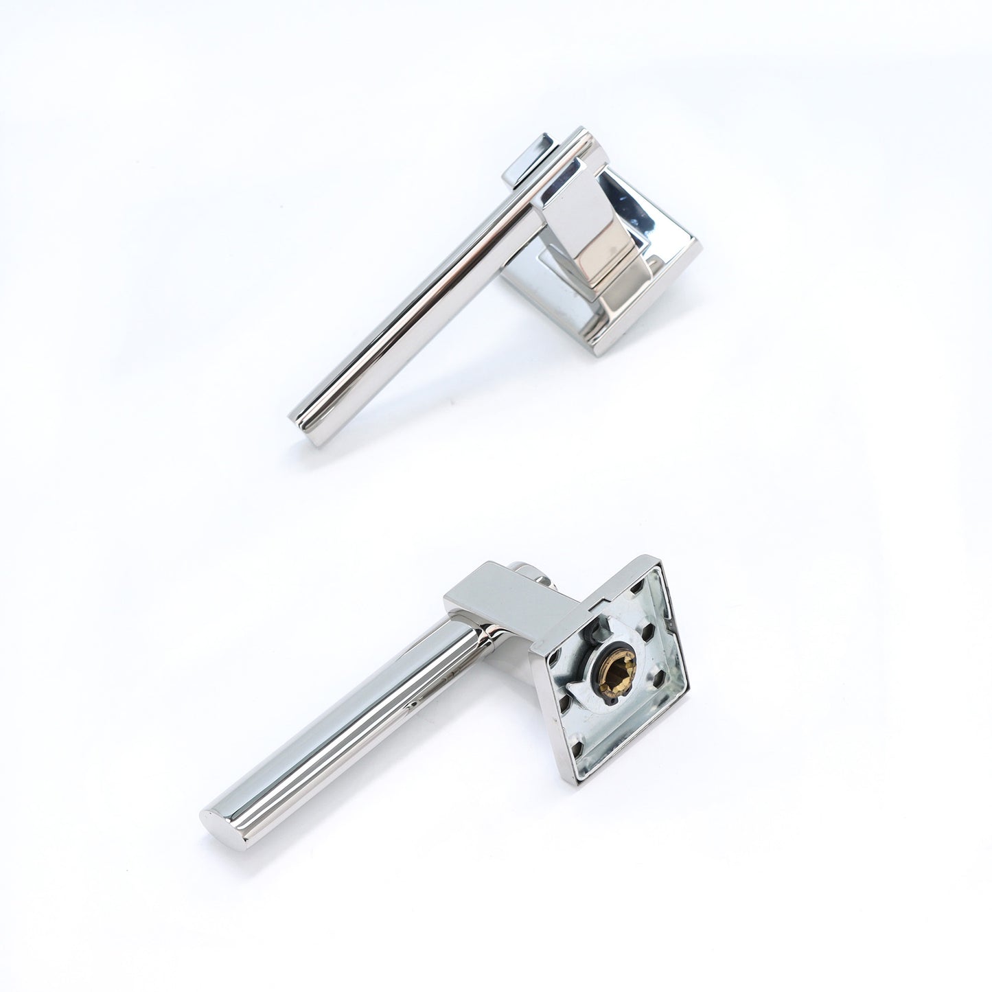Superior Phobos Lever on Square Rose Bathroom Handle Set - Polished Stainless Steel