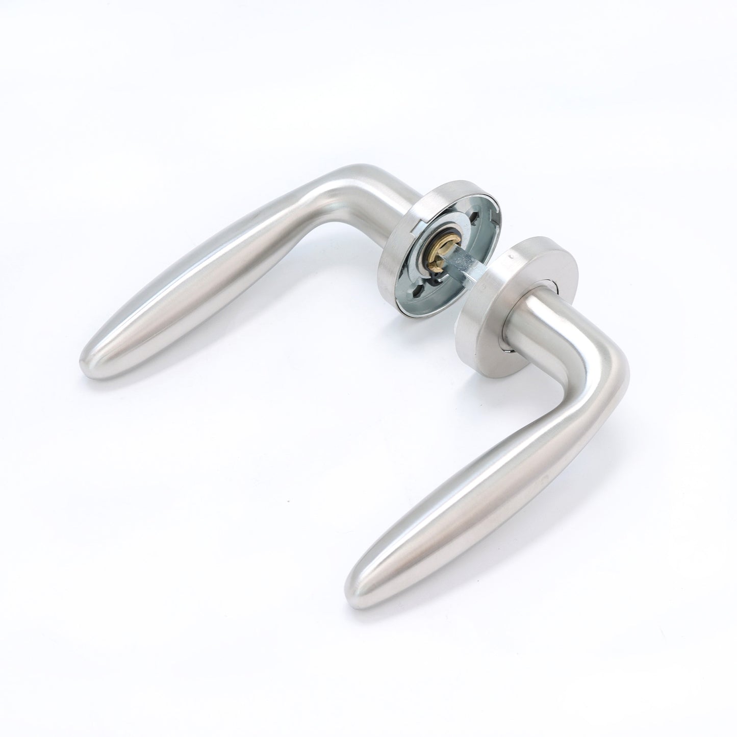 Superior Sirius Lever on Round Rose Bathroom Handle Set - Satin Stainless Steel