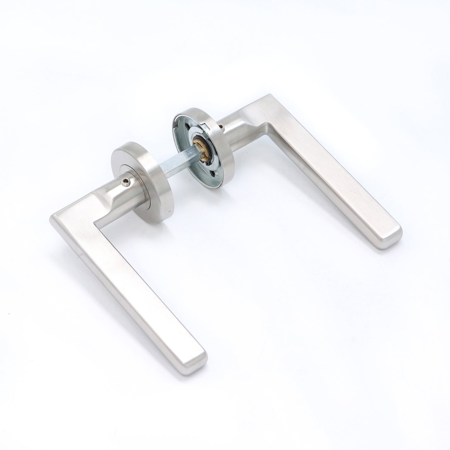 Superior Luna Lever on Round Rose Bathroom Handle Set - Satin Stainless Steel